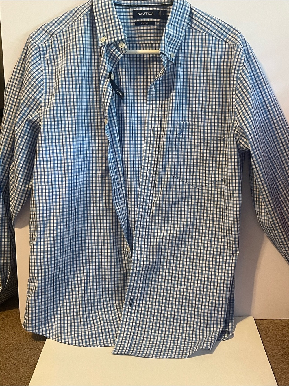 Nautica Men’s Blue & White Plaid Button-Down Shirt